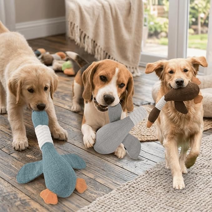 Squeaky Goose Dog Toy, Cotton Linen Blend Chew Toy for Small Medium Dogs and Cats, Interactive Play Toy with Teeth Cleaning Function(Blue)