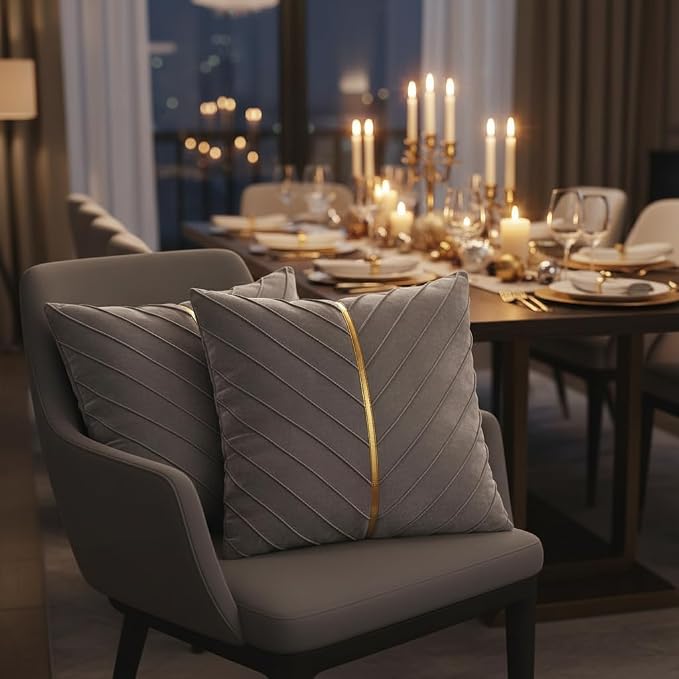Velvet Throw Pillow Covers 20x20 inch Pack of 2 Gold Decor Gray | Soft Solid Pillow Covers,Modern Luxury Home Decor,for Couch Chair Sofa Bedroom Livingroom,Hidden Zipper,Ideal Gift,Easy Care