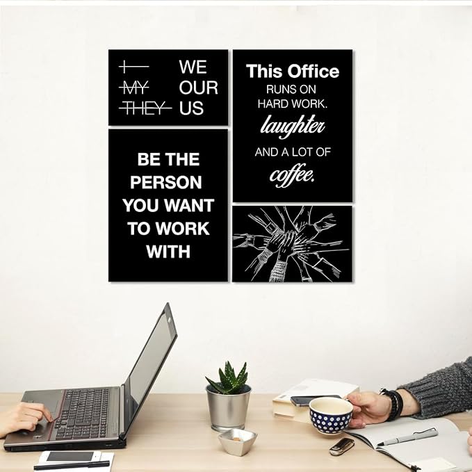 YEOION Motivational Office Wall Art,Inspirational Teamwork Wall Art for Office,Black Positive Teamwork Wall Decor for Workplace Set of 6