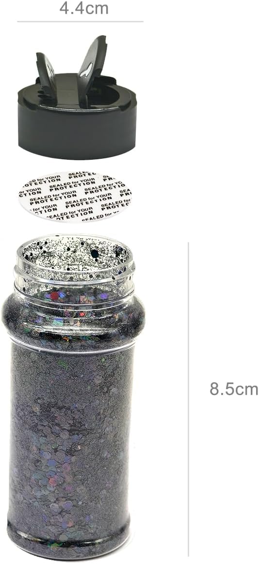 Black - Craft Glitter - 2oz Glitter Shaker Bright Colorful Holographic Mix Chunky Body Glitter Bulk Wholesale 24 Colors in Shaker Cosmetic Glitter - EBLB1000