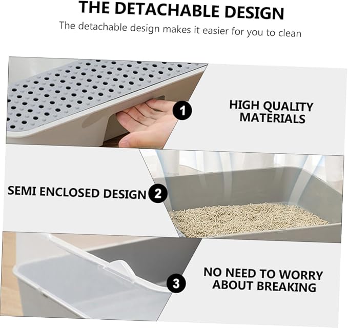 ERINGOGO Semi-Closed Cat Litter Box Potty with Detachable Anti-Splash Durable Pan Small Gray for Kitten Toilet and Cat Housebreaking