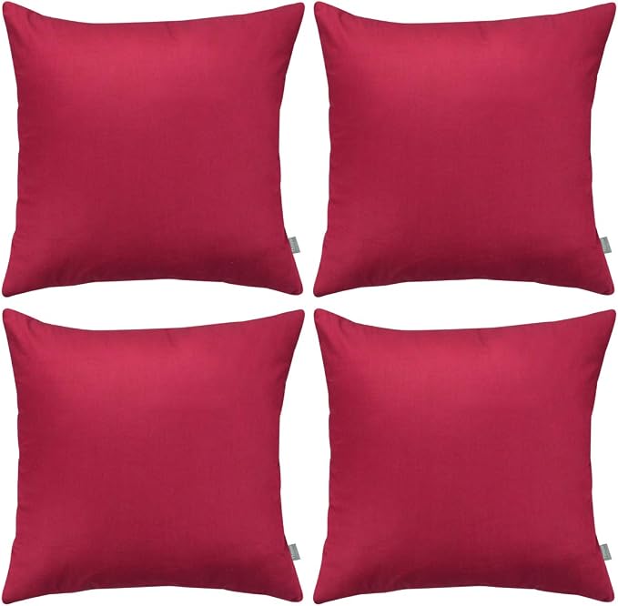 Thmyo 4-Pack 100% Cotton Comfortable Solid Decorative Throw Pillow Case, Square Cushion Cover Pillowcase Sublimation Blank Pillow Covers DIY Throw Pillowcase for Sofa(20x20 inch/ 50x50cm,Dark red)
