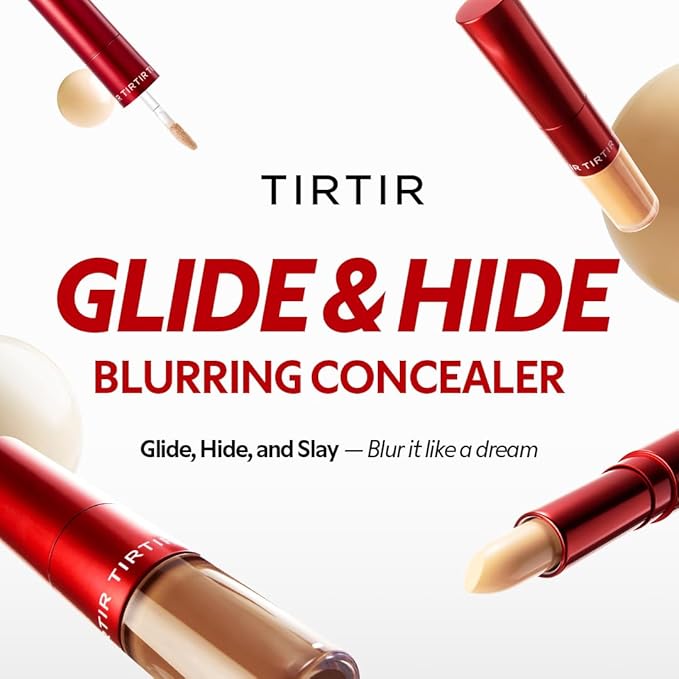TIRTIR Glide&Hide Blurring Concealer - Creamy texture, Conceals dark circles and wrinkles, Dual formula (liquid tip & balm stick), Long-lasting wear, Korean Makeup, #4N, 0.28 Oz (Pack of 2)