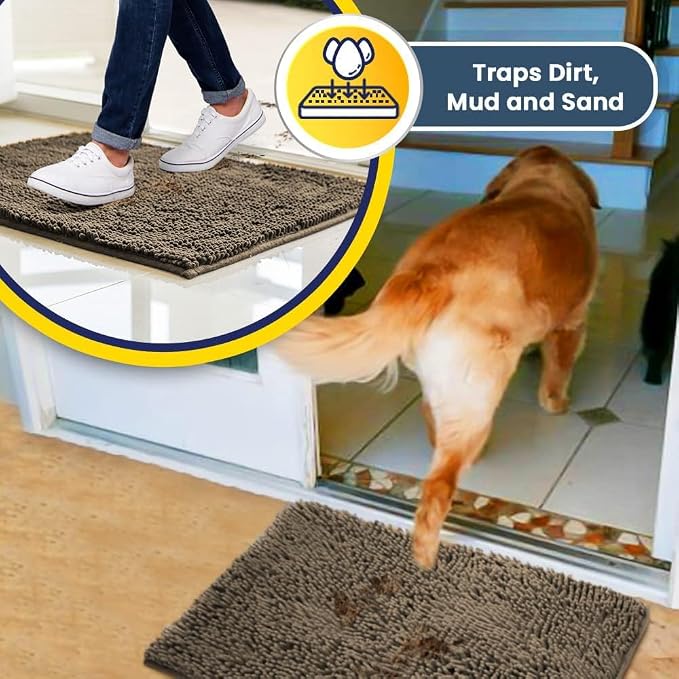 Muddy Mat® | Super Water Absorbent Door Mat Indoor, Microfiber Quick Dry Chenille Entryway Rug, Slip Resistant Front Door Mat, Indoor Mats for Entryway, Machine Washable Pet Rug, Taupe 48" x 60"