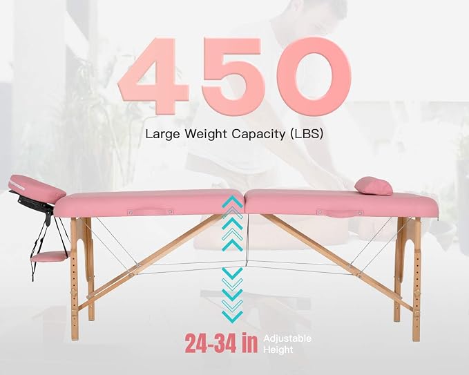BestMassage Massage Bed Portable Massage Table 28 inch Wide Lash Bed Height Adjustable 2 Folding Spa Table with Half Bolster Oxford Bag for Spa Footmassage Facial CareSpa Tattoo