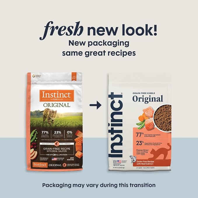 Instinct Original Dry Cat Food, Raw Coated Kibble, Real Salmon, 10 lb. Bag | Raw-coated kibble with wild-caught salmon for strong muscles, digestive health, and healthy skin & coat, grain-free