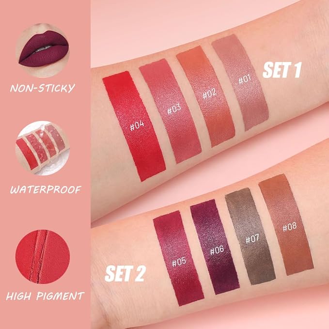 BINGBRUSH 4PCS 2in1 Matte Lip Liner and Lipstick Combo, Lipstick for Women, Longwear Waterproof Lip Liner Pencil, Matte lipstick Smudge Proof, Women's Long Lasting Lip Makeup (Set02 05#+06#+07#+08#)