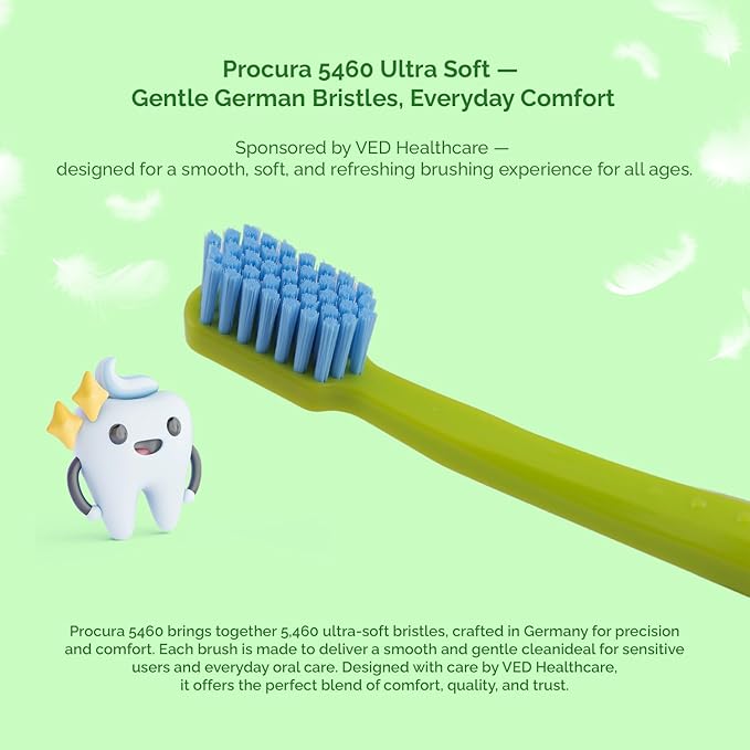 Ved ProCura Ultra Soft Toothbrush – Gentle Manual Toothbrush for Adults with 5,460 Super Soft Bristles for Sensitive Teeth and Gums (Green)