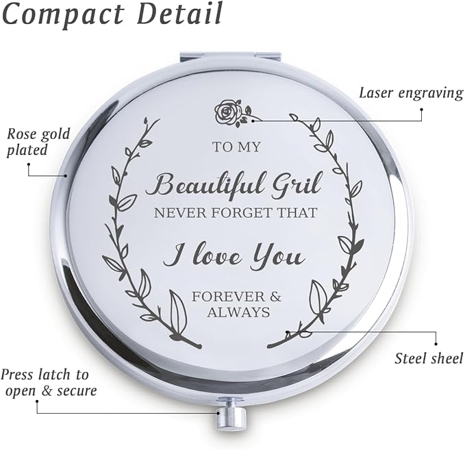 Gifts for Girls, Personalized Gifts for Girlfriend Daughter, Custom Compact Mirror, Goodie Bag & Basket Stuffers for Valentines Day, Mothers Day, Graduation, Birthday, Wedding