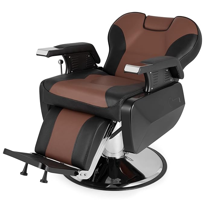 OmySalon All Purpose Hydraulic Barber Chair Heavy Duty, Recline Salon Chair for Hair Stylist Tattoo, Beauty Styling Shampoo Equipment Red & Black