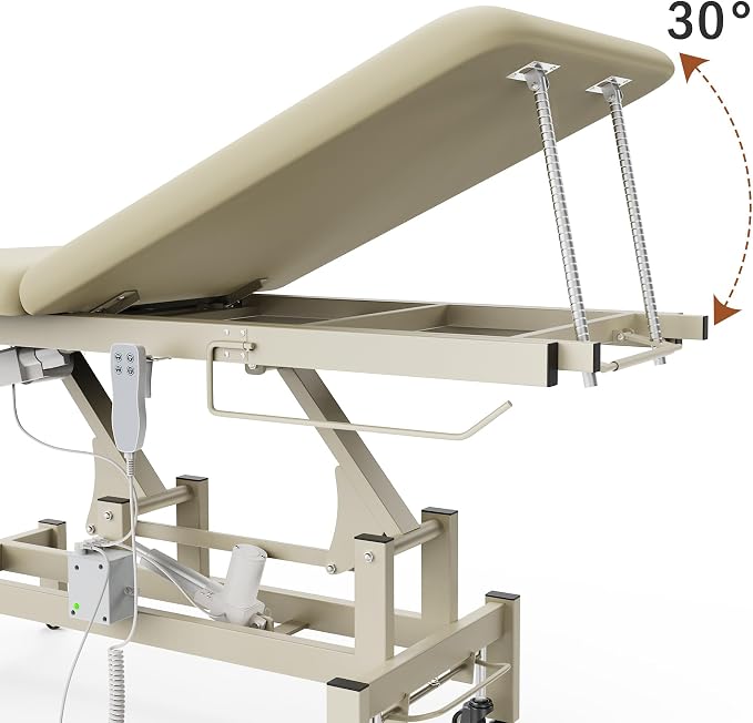 Olela 2 Motors Electric Spine Massage Table, Hydraulic Electric Lift Adjustable Waist and Height Lifting Functions for Treatment, Physical Therapy, Spinal Massage, Facial Spa, Waxing - Beige Gray