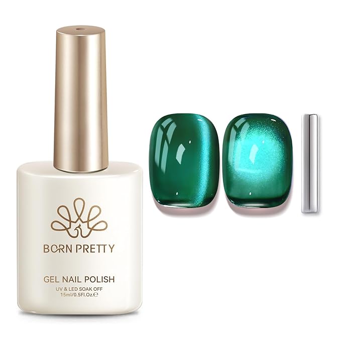 Born Pretty Dark Green Cat Magnetic Eye Gel Polish,2026 Spring Summer Fruit Dark Green Holographic Glitter Shimmer Translucent Sheer Magnetic Gel Polish Salon DIY at Home