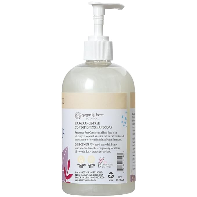 Ginger Lily Farms Botanicals All-Purpose Liquid Hand Soap, 100% Vegan & Cruelty-Free, Fragrance-Free, 12 fl oz