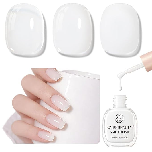 AZUREBEAUTY Milky White Translucent Nail Polish – Quick Dry, Long-Lasting, Natural Jelly Glossy Finish for DIY Manicure & Nail Art, Salon Quality for Women