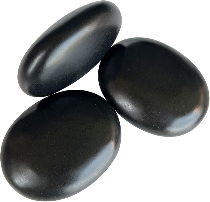 Hot Stone Massage, 3 piece Set Large Oval Hot Stone 3.58x2.78x1.19 inches, Basalt Home spa, Relaxation, Massage Treatment (3PCS)