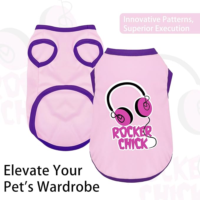 Color-Blocked Dog Tank Top with Playful Heat Transfer Designs – Lightweight Polyester Shirt for Small,MediumDogs, Perfect for Casual Outings.Rocker Chick Light Pink 3XL
