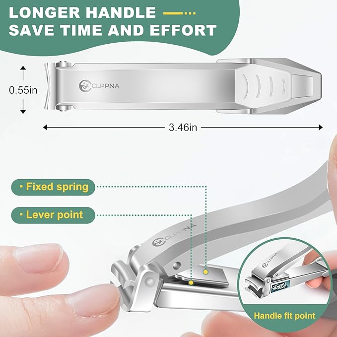 Nail Clippers for Men with Catcher, CLPPNA Heavy Duty Finger Nail Clippers Adult, Stainless Steel Nail Cutter, Fingernail & Toenail Clippers Ideal Gift for Men & Grooming Gifts, Silver