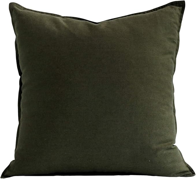 Jeanerlor Natural Cotton Linen Soft Soild Decorative Square Throw Pillow Covers Set Cushion Case for Sofa Bedroom Car24 x 24 Inch 60 x 60cm,Olive Green