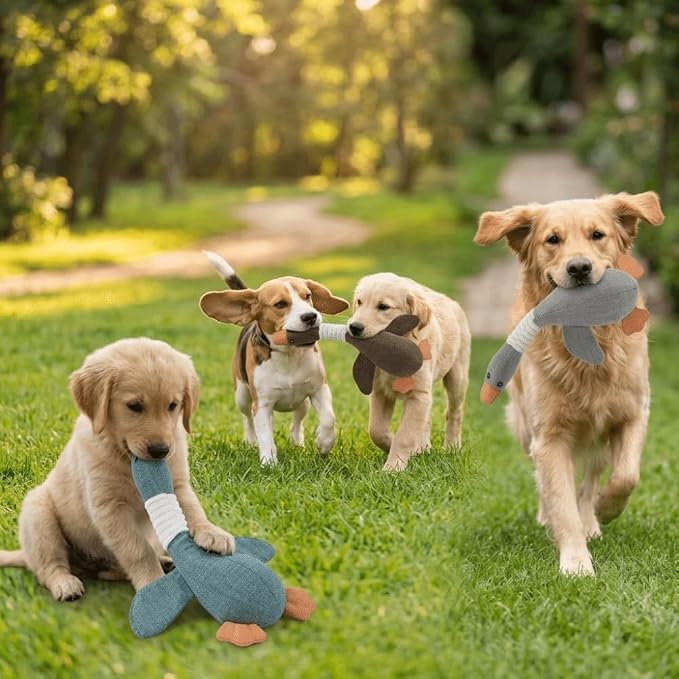 Squeaky Goose Dog Toy, Cotton Linen Blend Chew Toy for Small Medium Dogs and Cats, Interactive Play Toy with Teeth Cleaning Function(Brown)