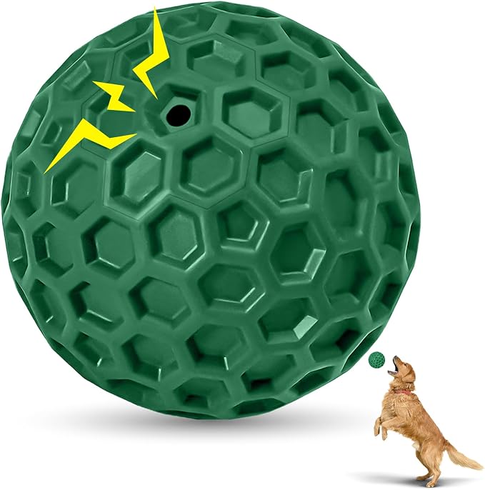 Indestructible Squeaky Dog Ball for Aggressive Chewers, Rubber Interactive Dog Toy for Teething, Relieving Anxiety. Chew Toy for Large, Medium Breeds, Outdoor & Indoor Ball.