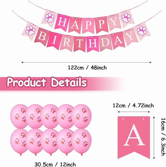 Dog Birthday Party Supplies,Dog Birthday Bandana Set, Numbers,Flag,Balloon | Dog Birthday Hat,Boy Girl Birthday Party,for Large Medium Small Dogs Pet (Pink)