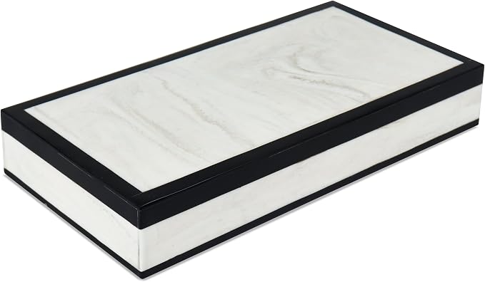 Handicrafts Home Large Decorative Storage Box with Lid – Black White Modern Storage Box, Remote Control Organizer for Coffee Table, Console & Living Room Decor – Mono Court 12 x 6 x 2