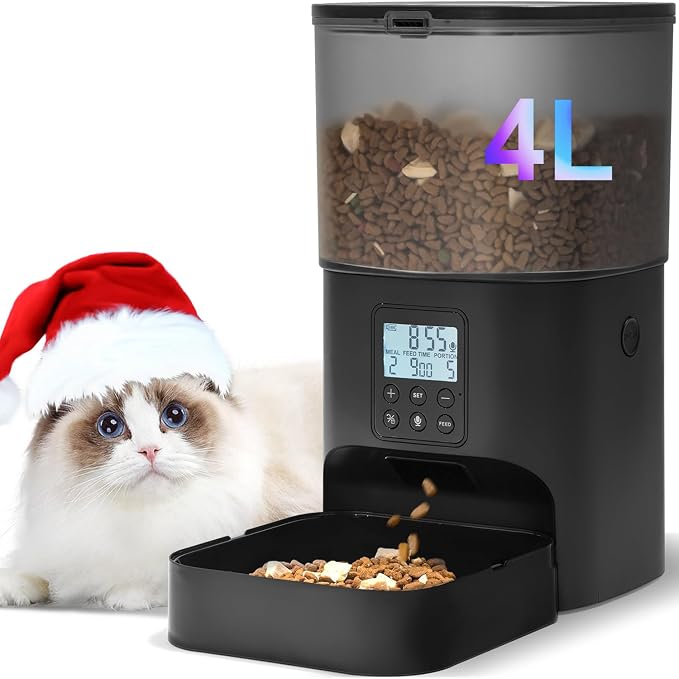 Automatic Cat Feeder, Cat Food Dispenser with 10s Voice Recorder, Pet Feeder up to 8 Meals per Day, Timed Feeder with Dry Food Sealed Ring