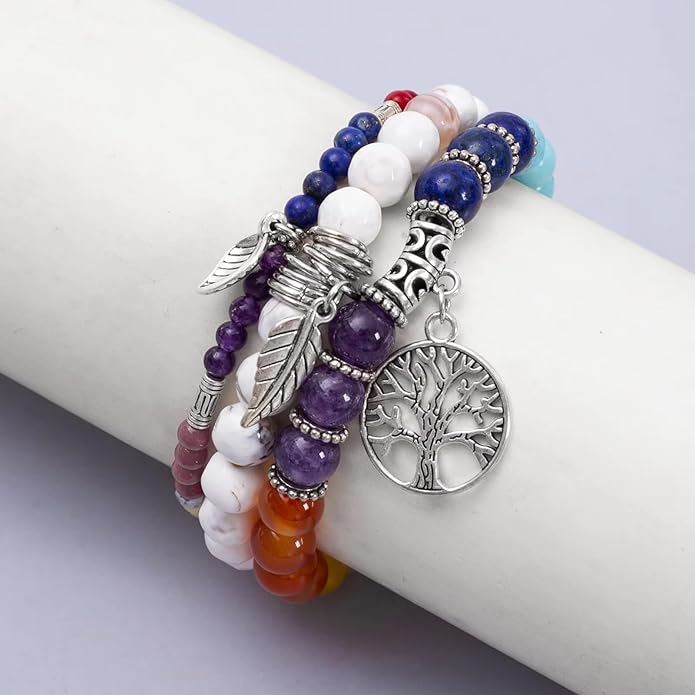 Jardme Healing Crystal Bracelets for Women, 8mm Beaded Natural Stone Stretch Chakra Bracelets Tree of Life Bracelet Jewelry Gifts for Women