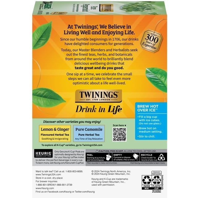 Twinings Pure Peppermint Tea Single Serve K-Cup Pods for Keurig, Naturally Caffeine Free, Made with 100% Pure Peppermint, 24 Count (Pack of 4)