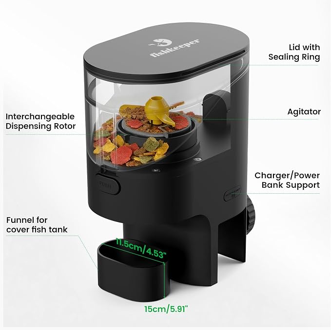 fishkeeper Automatic Fish Feeder for Aquarium Flakes, WiFi (2.4G/5.0G) | APP Control - Auto Fish Food Dispenser/Betta Fish Feeder with HD 2.5K Camera and Timer, Aquarium Feeder for Turtle Koi Tanks
