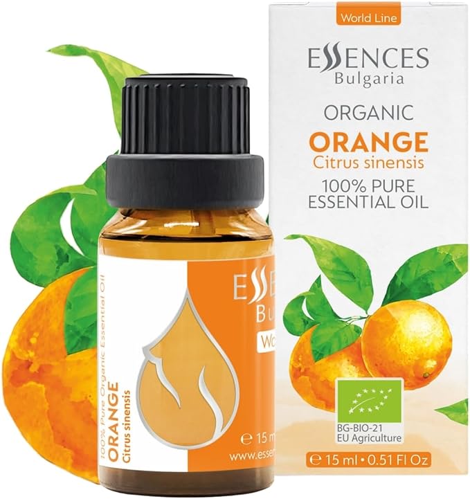 Essences Bulgaria Organic Orange Essential Oil 0.51 Fl Oz 15ml Citrus sinensis - 100% Pure and Natural Undiluted Therapeutic Grade Home Aromatherapy Humidifier Vegan Cosmetic Skincare Candles