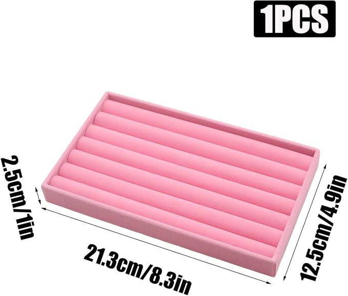 Velvet Jewelry Organizer Trays Pink 8 Rolls | Stackable Jewelry Storage Display Tray for Drawer or Dresser Organizer