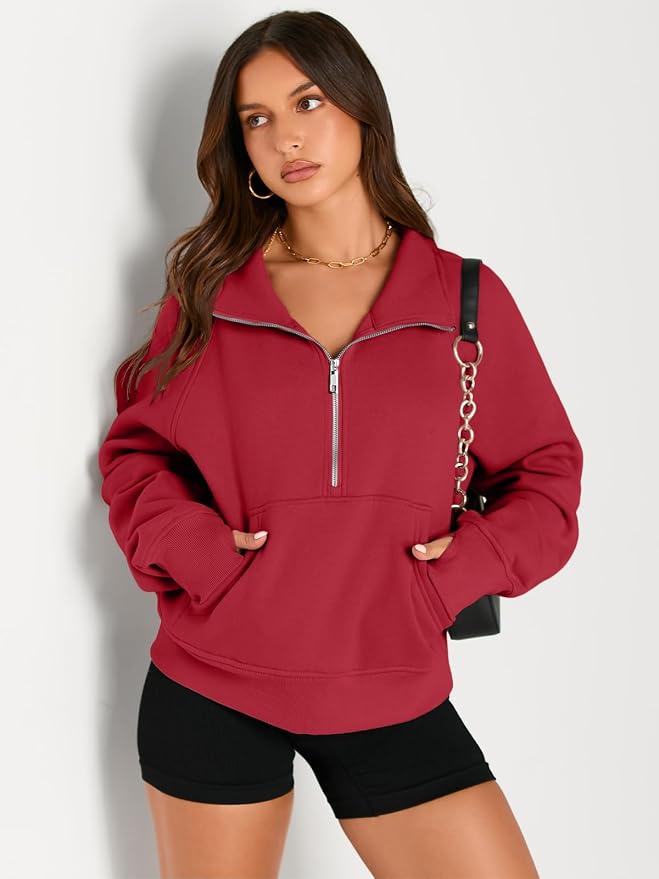 AUTOMET Womens Sweatshirts Half Zip Fleece Pullover Fall Outfits | Fall Fashion Clothes 2026,Cropped Sweatshirts,Cute Y2k Tops,Quarter Zipper Sweater,Winter Loungwear Outfits