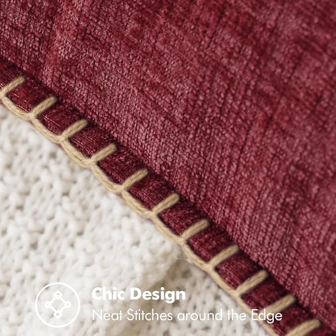 MIULEE Decorative Couch Throw Pillow Covers 20x20 Inch Burgundy Red 2 Pack | Farmhouse Pillow Covers with Stitched Edge, Soft Chenille Cushion Cases, for Sofa Bed Living Room Home Decor