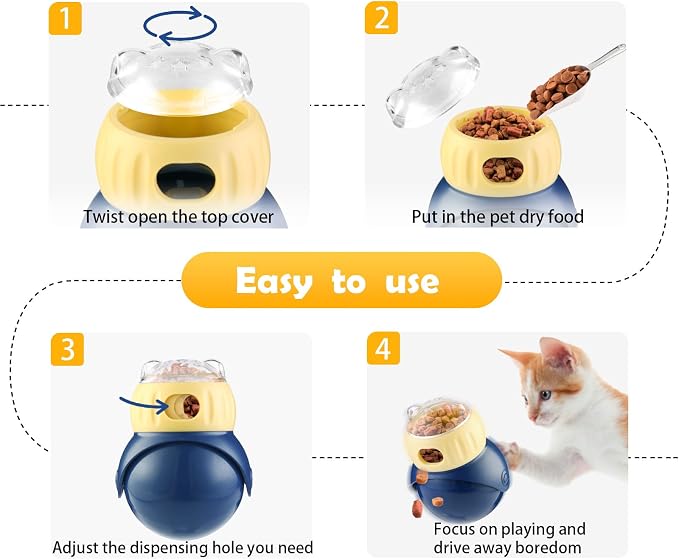Cat Treat Puzzle Feeder with Adjustable Dispensing Hole, Kitten Interactive Treat Dispenser Toy Slow Feeder Cat Bowl for Mental Enrichment to Prevent Boredom & Bloating for Kitty and Puppy