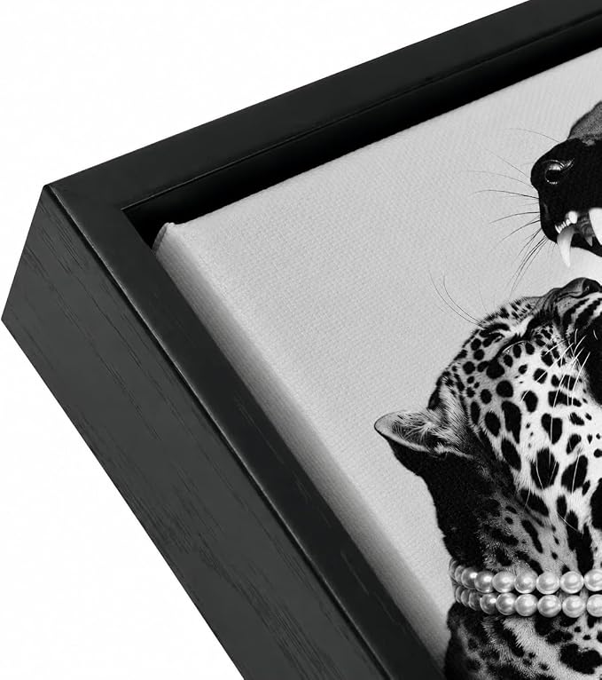 Framed Fashion Leopard Canvas Wall Art Trendy Black White Cheetah Picture Wall Decor Luxury Feminist Poster Print for Girls Bedroom Dorm Bar Cart Home Decoration 12x16in