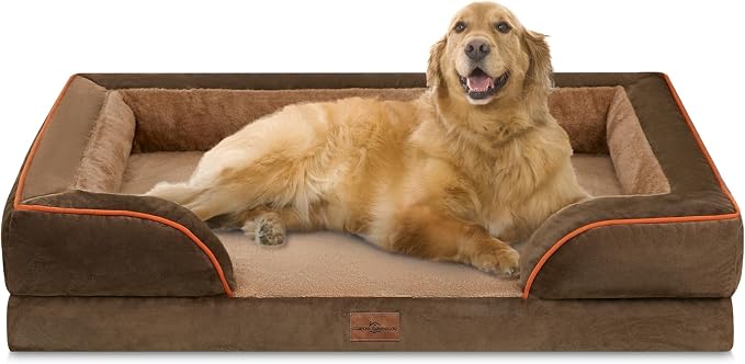 Comfort Expression Waterproof Orthopedic Dog Bed for Extra Large Dogs | Supportive Egg Crate Foam XL Pet Bed with Removable Bolster, Dog Couch with Washable Cover & Non-Slip Bottom, 42x30 Inch