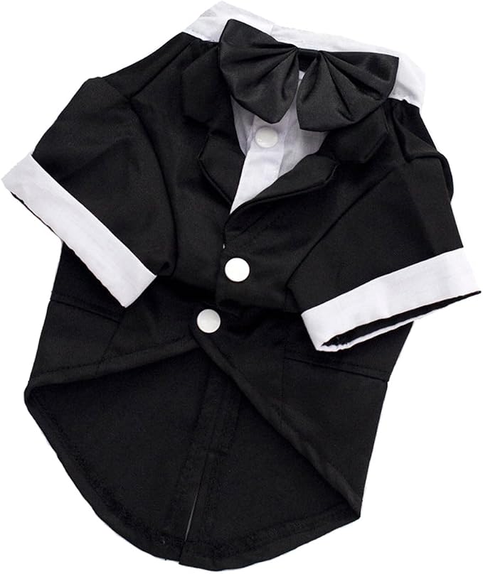 GabeFish Pets Wedding Jackets Suit for Dogs with Bow Tie Puppy Cat Formal Clothes Shirt Tuxedo (Black, L (Chest 17.3in/44cm)