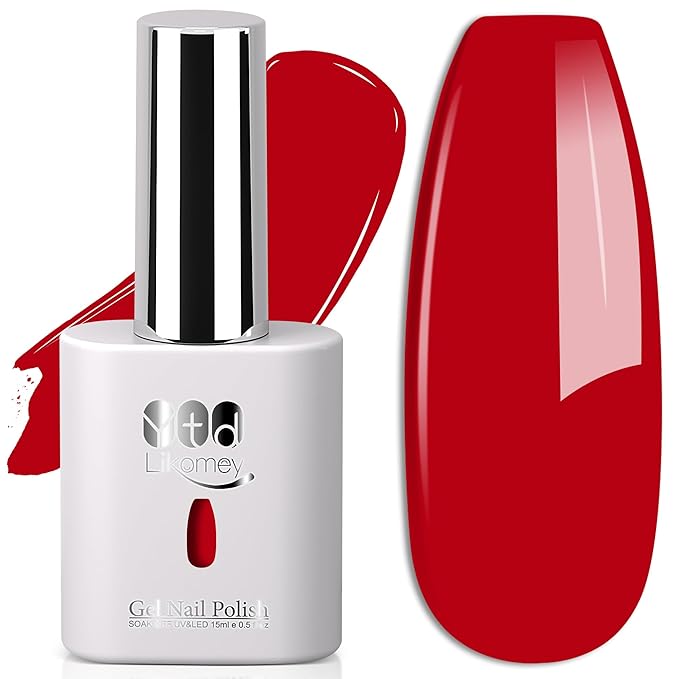 YTD Likomey Bright Red Gel Nail Polish,15ml Salon Home DIY Manicure and Pedicure Fall Winter Soak Off UV Color Varnish,CS446