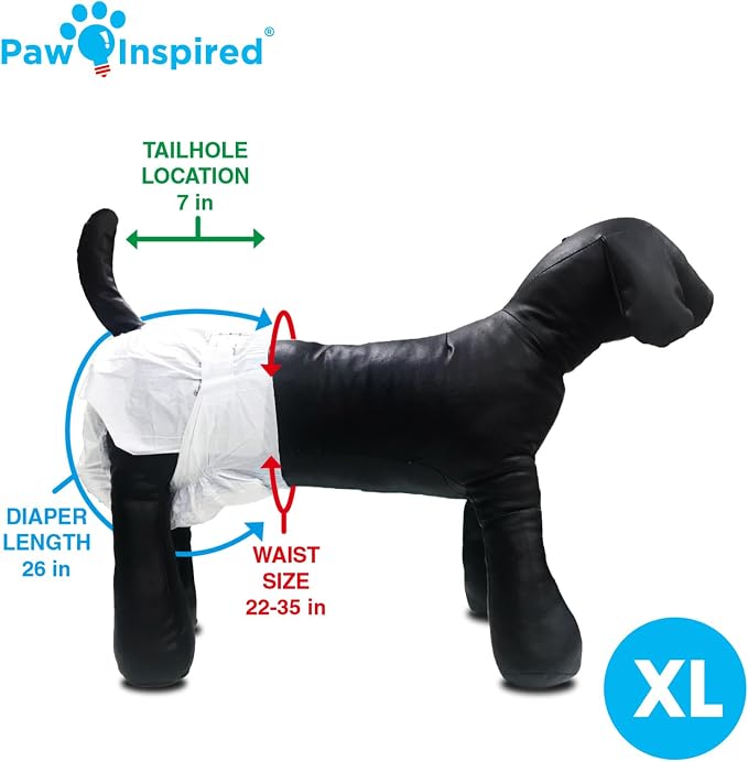 Paw Inspired Disposable Female Dog Diapers, XL Size, 12 Count | Ultra Protection, Adjustable Fasteners, Comfortable Fit, Leakproof Core, For Dogs in Heat, Excitable Urination, Incontinence