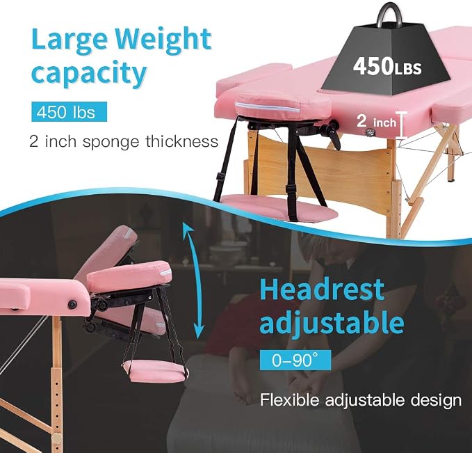 BestMassage Massage Bed Portable Massage Table 28 inch Wide Lash Bed Height Adjustable 2 Folding Spa Table with Non-Woven Bag for Spa Footmassage Facial CareSpa Tattoo