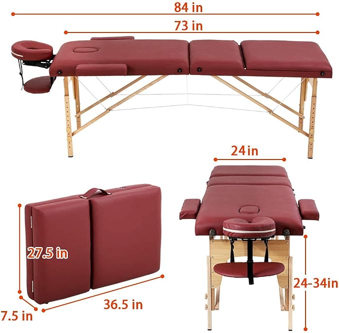 BestMassage Massage Bed Portable Massage Table 3 Folding Lash Bed Height Adjustable 24 Inch Wide Spa Table with Non-Woven Bag for Spa Footmassage Facial CareSpa Tattoo