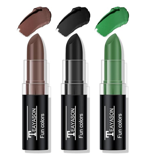 3 Colors Black Brown Green Face Body Paint Stick, Eye Black Baseball Sticks Camo Face Paint for Baseball/Football/Halloween/CS/Hunting/SFX Makeup Cream Face& Body Paint Easy to Blend-