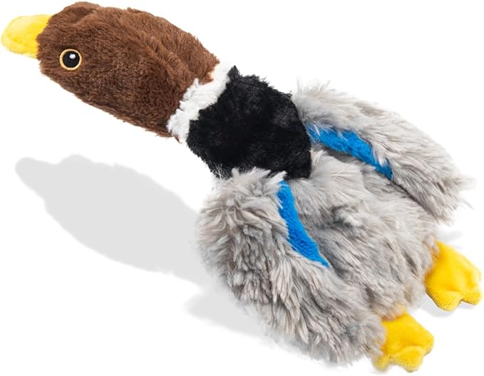 Extra-Plush Stuffing-Free Duck Dog Toy, Soft Plush Squeaky Toy with 2 Squeakers and Crinkle Wings for Small Medium Dogs, Long Pile Toy for Gentle Chewers