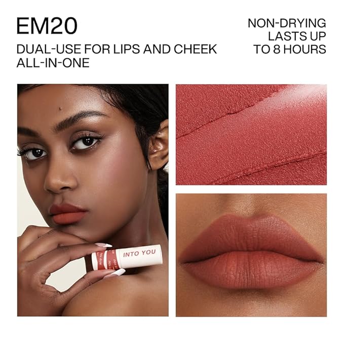 INTO YOU Matte Lipstick, Super Stay Lip Stain for Women, Waterproof, Long Lasting, High Impact Lipcolor with Lightweight Lip Mud Texture, Dual-use for Lips and Cheek, Red Lipstick (EM20)