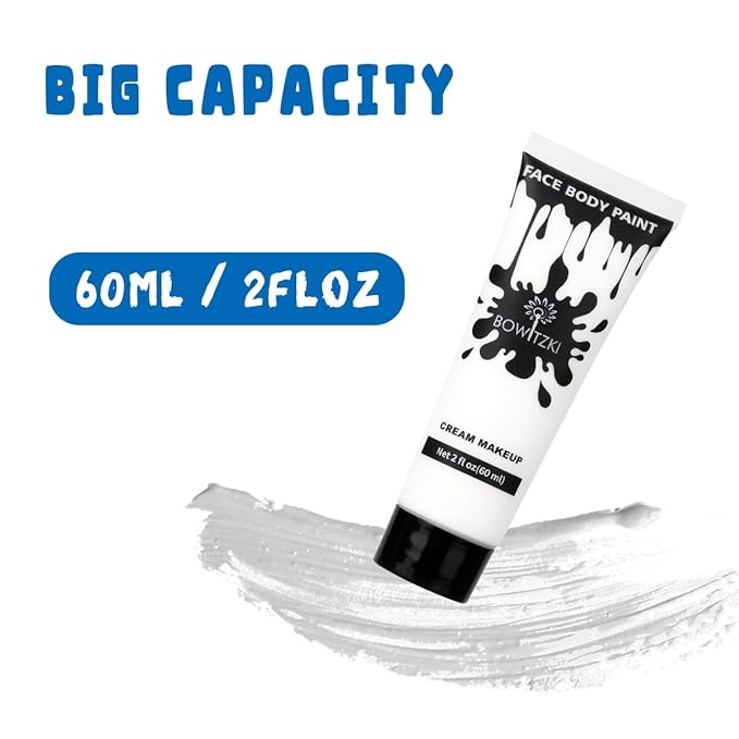 Bowitzki Face and Body Paint 2oz Cream Makeup 60ml Water Based Face Painting Special Effects For Adults Children Kids Halloween Christmas Party Stage Cosplay (Black+White)