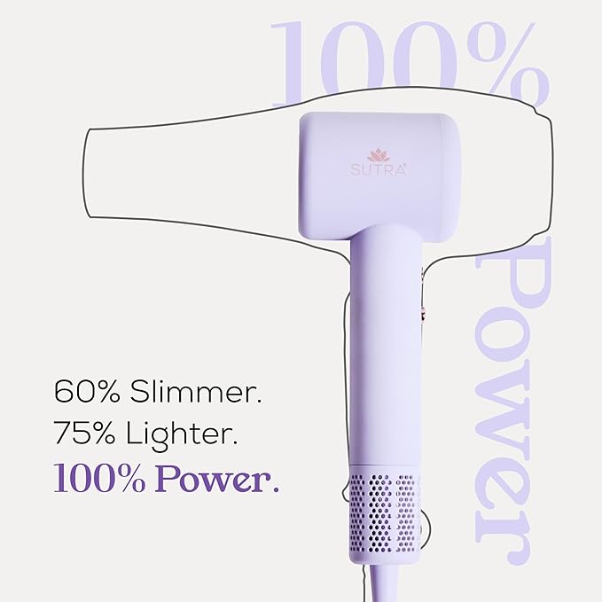 SUTRA Ultra Violet Blow Dryer - Lightweight Hair Dryer with Negative Ionic Technology, 2 Speed & 3 Heat Settings, Cool Shot, Diffuser & Concentrator, Fast Drying, Glossy Finish