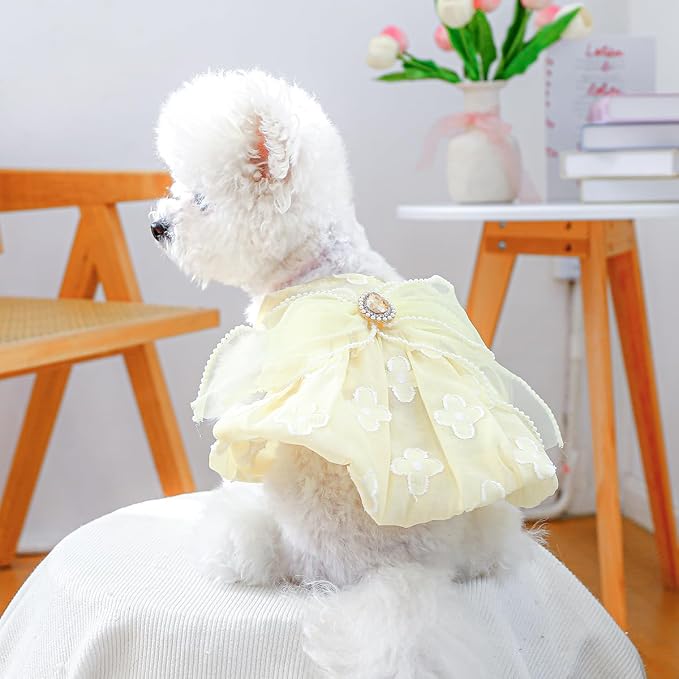 Dog Lace Dress Cat Suspender Skirt (Flower Skirt,M) | Summer Autumn Small & Medium Pet Party Dress For Yorkie Maltese Chihuahua Pug Shih Tzu Toy Poodle French Bulldog