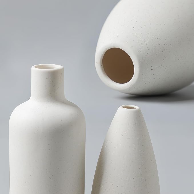 CEMABT White Ceramic Vase Set - 4 Small Unique Flower Vases for Centerpieces, Modern Home Decor