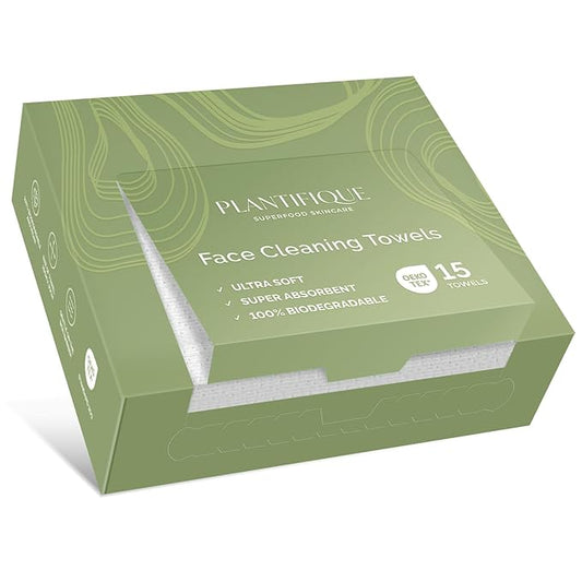 PLANTIFIQUE Disposable Face Towels XL 10"x12" - 100% Biodegradable Viscose Facial Towelettes for Women Skin Care - Face Cleaning Towel 15 Count